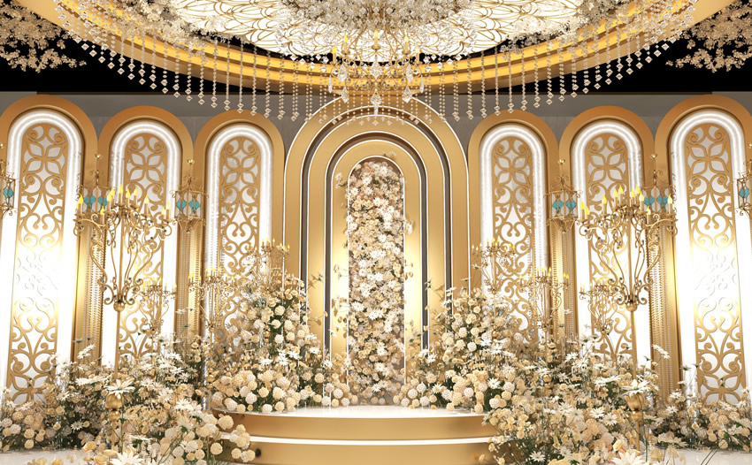 黄岛香槟色调婚礼堂效果展示